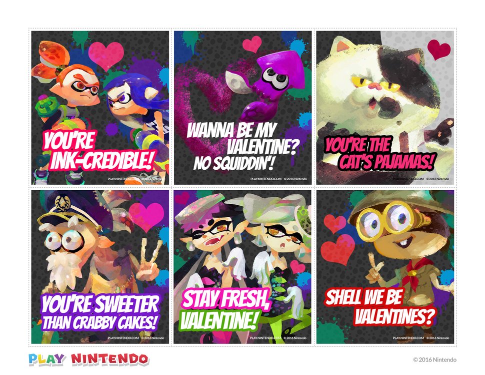 collage of Splatoon valentines from Nintendo
