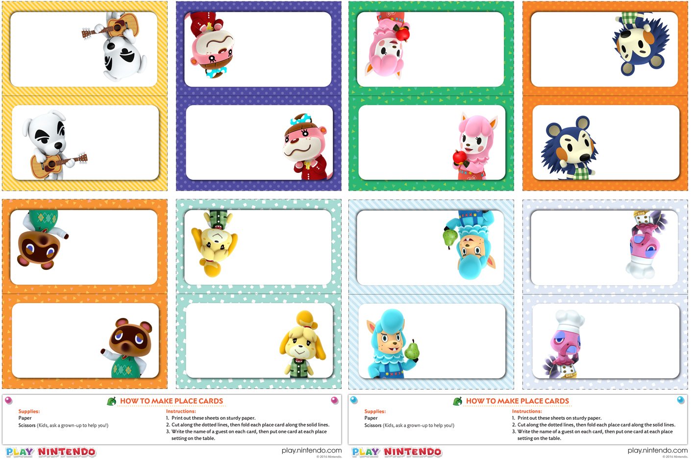 Nintendo Printable Place Setting Card Template - Play Nintendo. In Place Card Setting Template