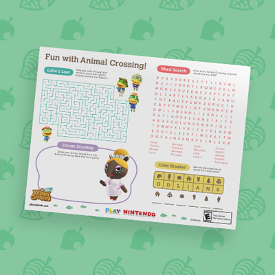Nintendo Reading Activity Island fun activity sheet - Play Nintendo.