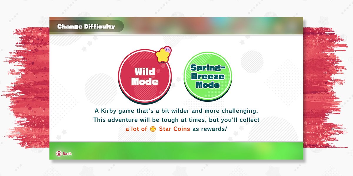Difficulty level selection screen with options for Wild Mode and Spring-Breeze Mode.