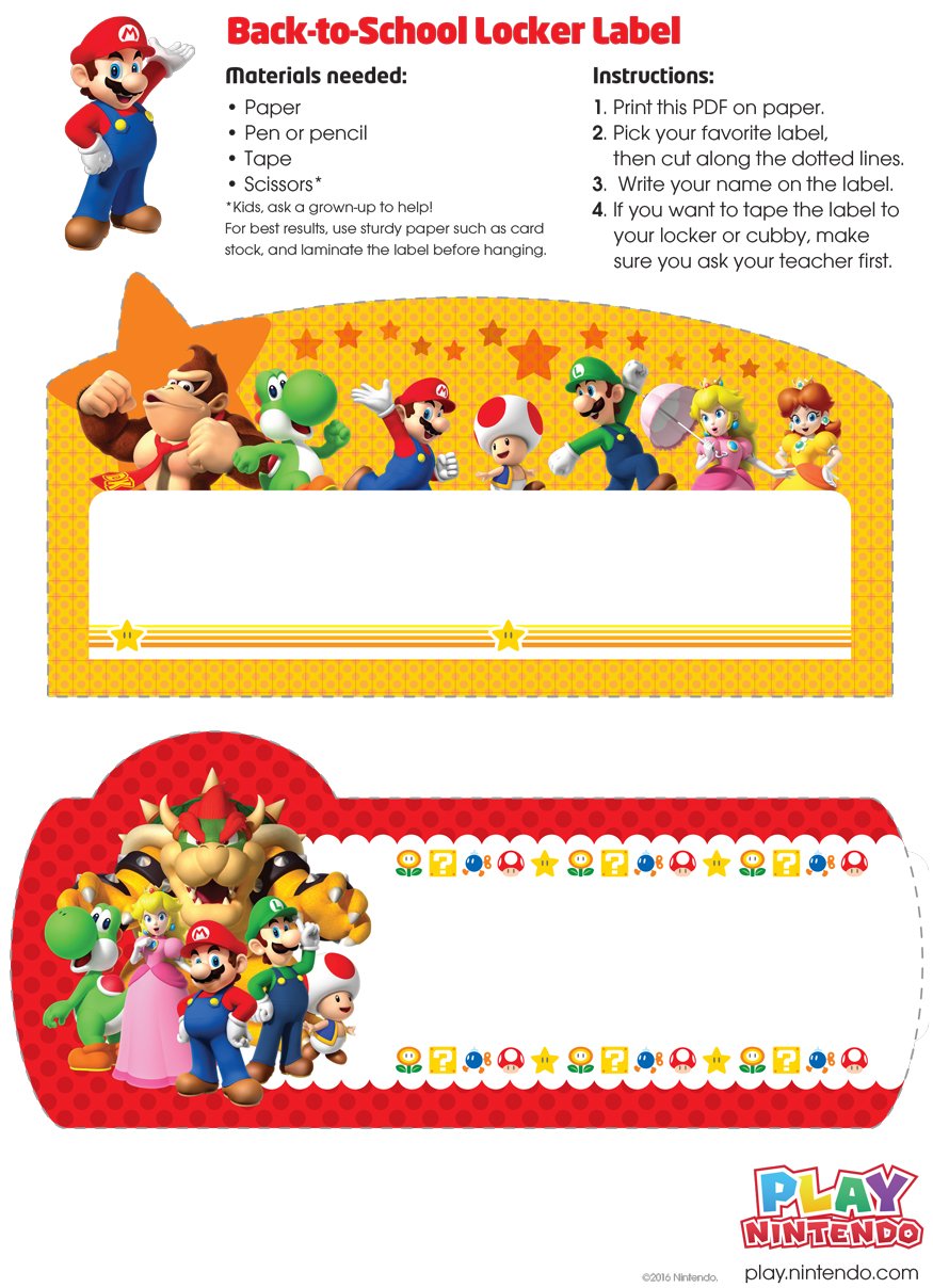Nintendo Back To School Printable Locker Label Play Nintendo